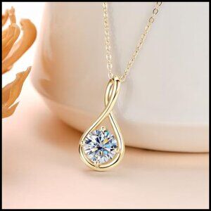 14K White Gold 2.5 CT Moissanite Infinity Pendant Necklace 925 Sterling Silver